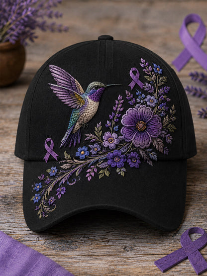 Unisex Lila Blumen-und Kolibri druck Alzheimer-Bewusstseins unterstützung hut
