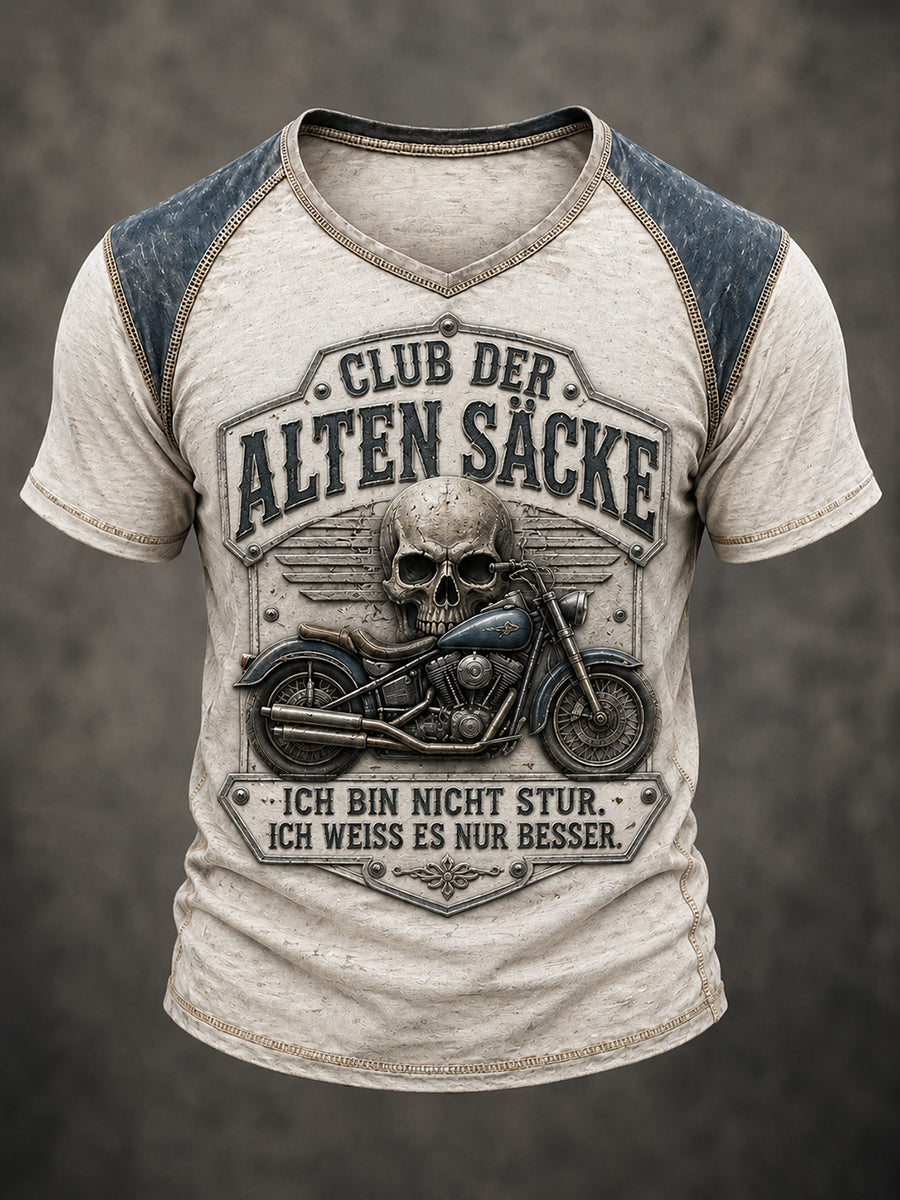 Lustiges Freizeit-T-Shirt für Herren mit Slogan-Print und V-Ausschnitt