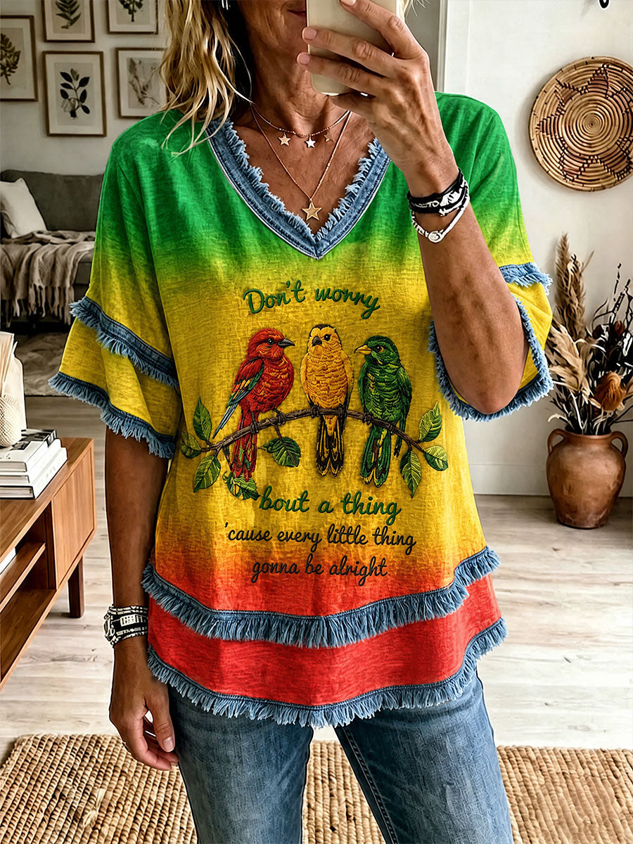 Damen‑Freizeit‑T‑Shirt mit Aufdruck „Every Little Thing Is Gonna Be Alright“