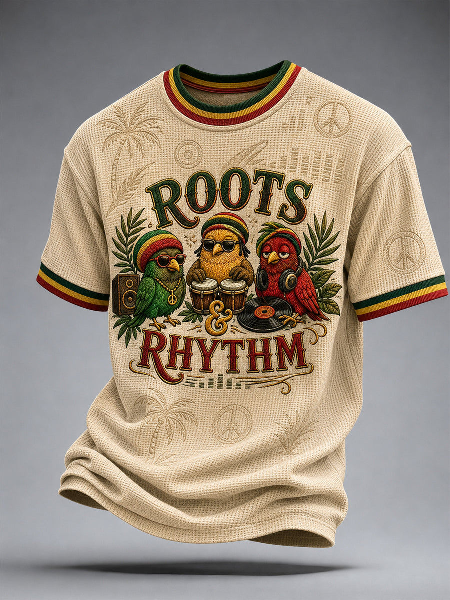 Lässiges Waffel-Weave-T-Shirt für spaßige Reggae-Fans
