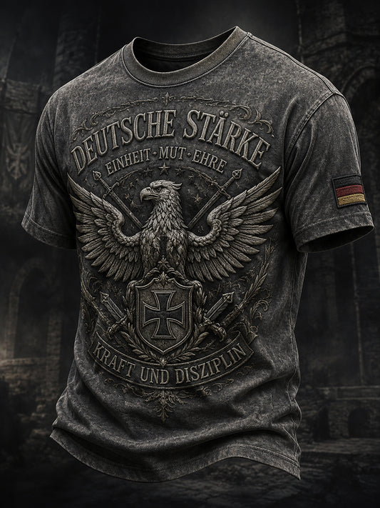 Herren-T-Shirt mit kurzen Ärmeln und Vintage-Schriftzug-Print