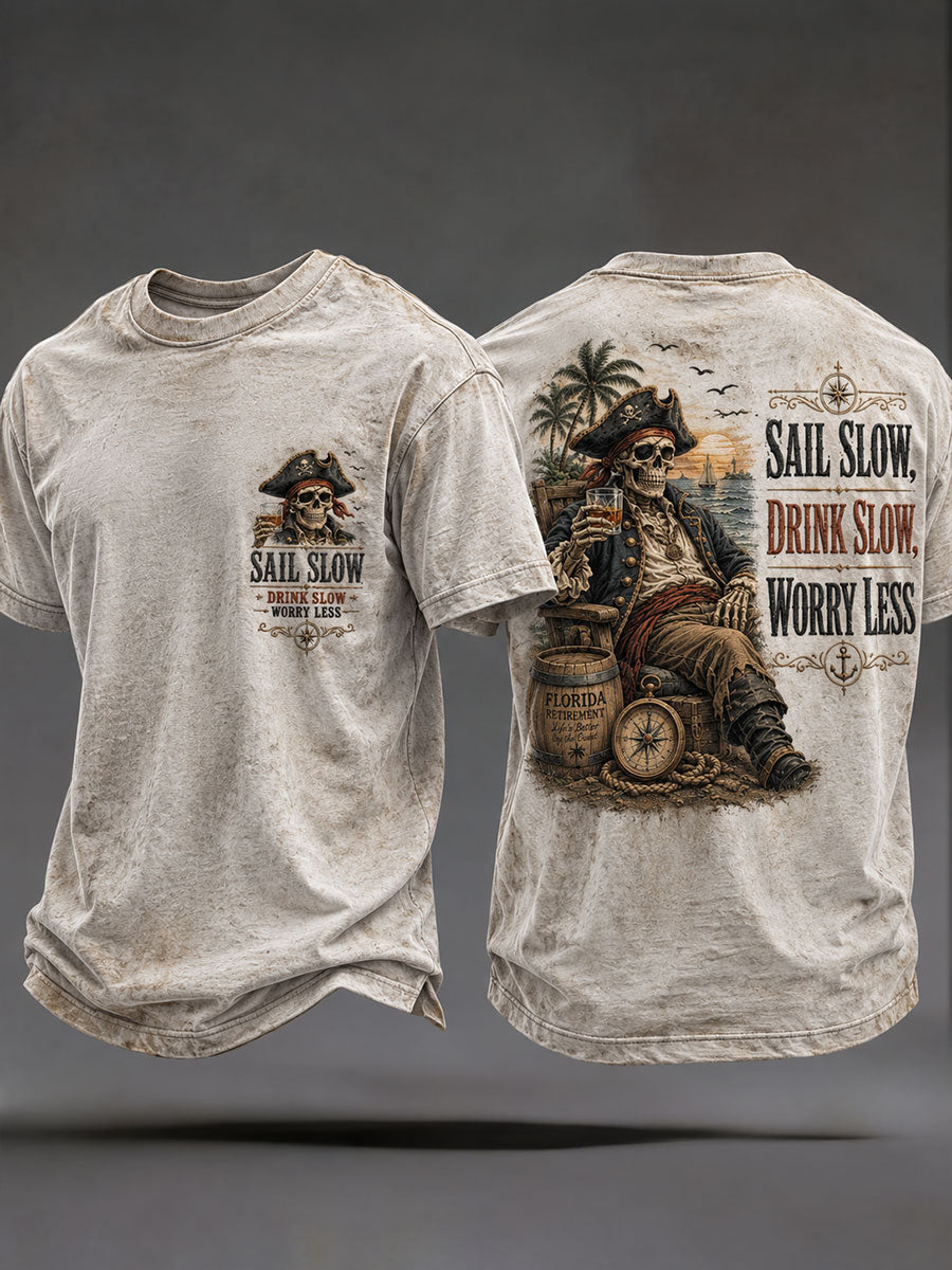 Herren-T-Shirts mit der Aufschrift „Sail Slow Drink Slow Worry Less“