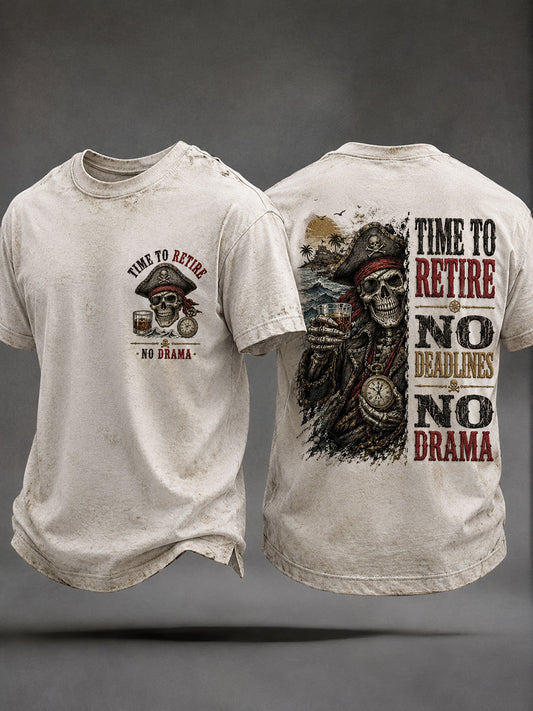 Herren-T-Shirts „Zeit zum Ruhestand – keine Termine, kein Drama“