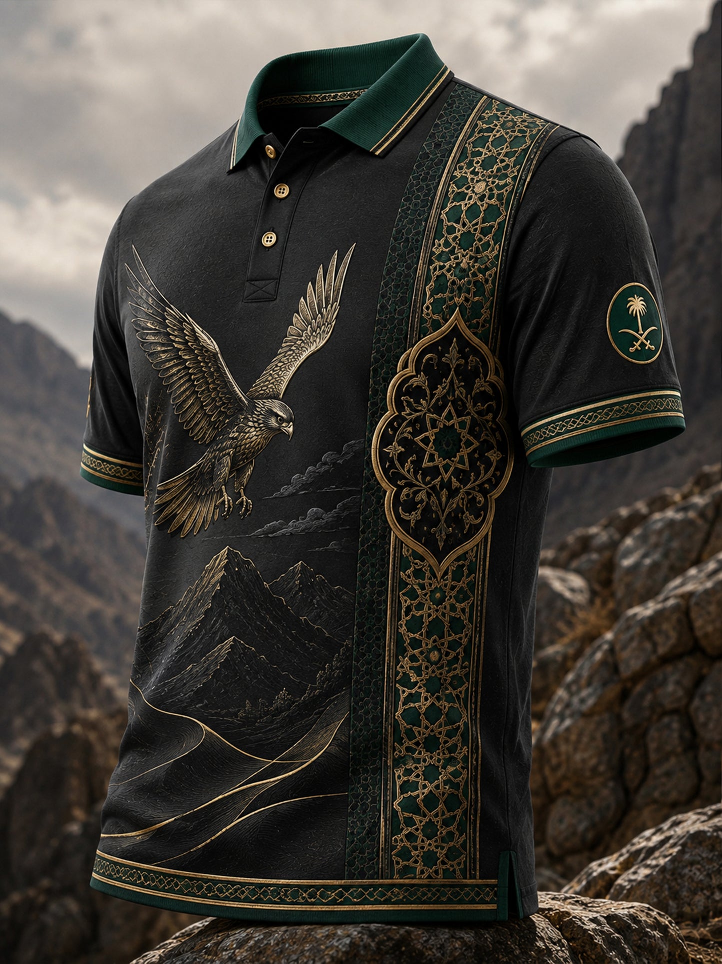 Men's Saudi Arabia National Day Polo With Cultural Elements And Artistic Print