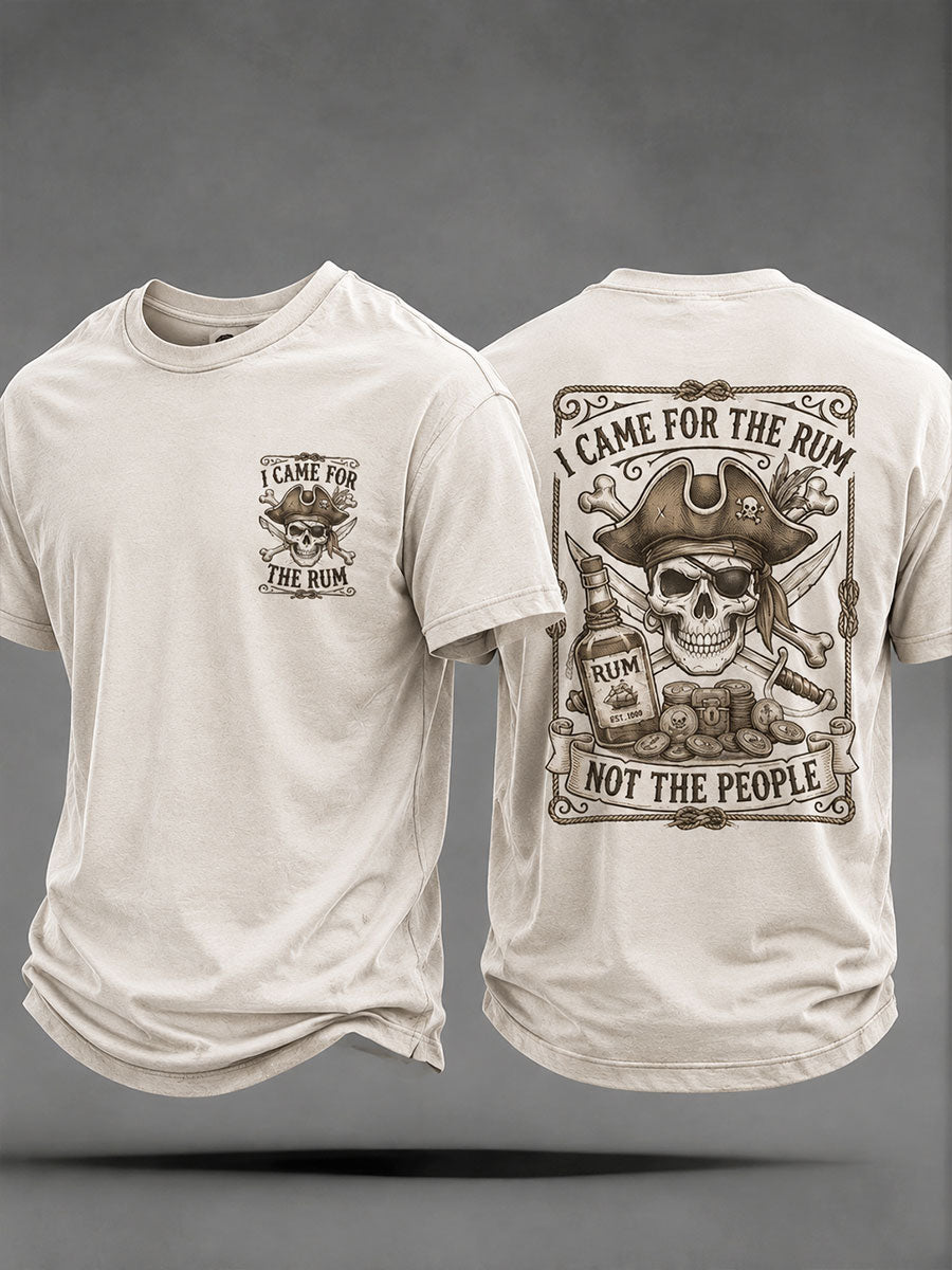 Herren-Fun-Casual-Unisex-T-Shirt mit dem Spruch „Ich bin wegen des Rums hier, nicht wegen der Leute“