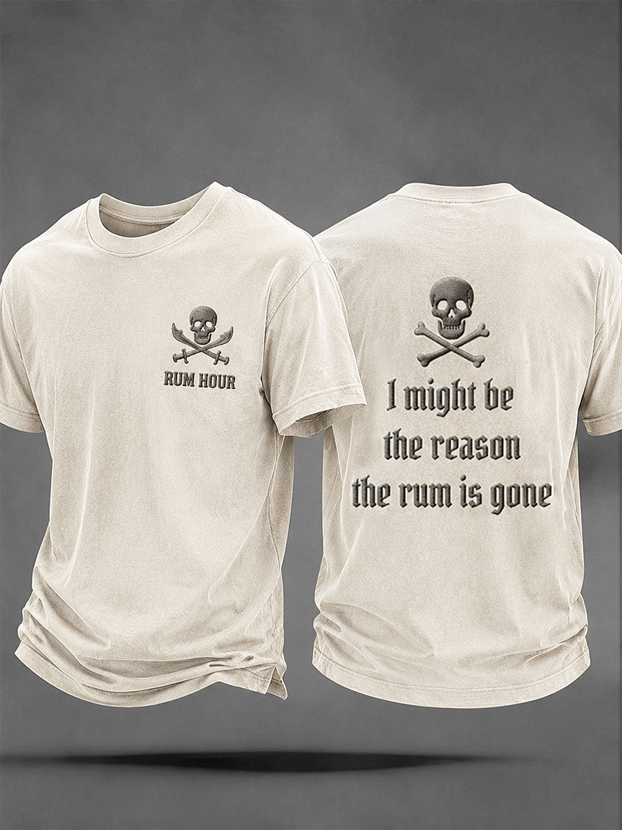 Herren-Fun-Piratenrum-Lässiges Unisex-T-Shirt mit dem Spruch „Ich könnte der Grund sein, dass der Rum weg ist“