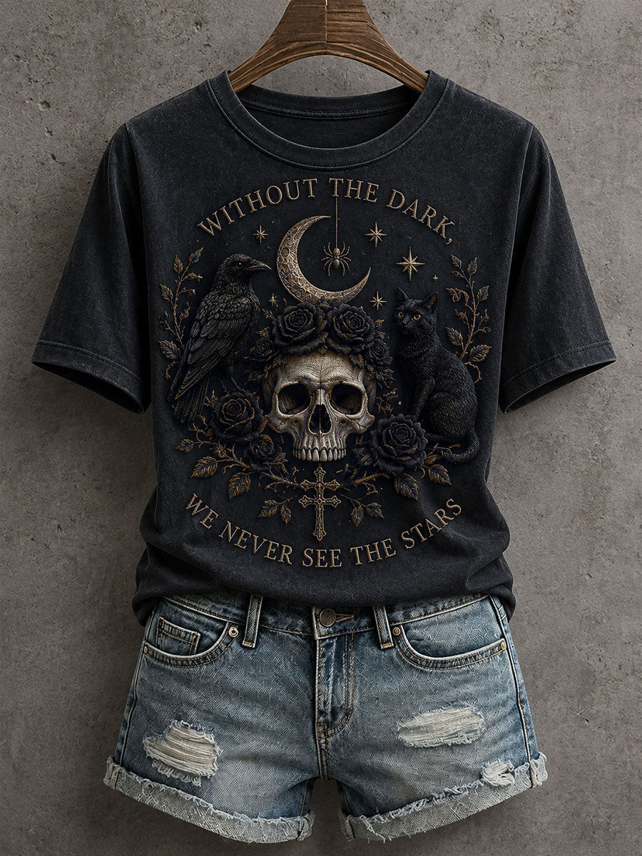 Damen-T-Shirt mit dem Spruch: „Ohne die Dunkelheit würden wir die Sterne nie sehen“