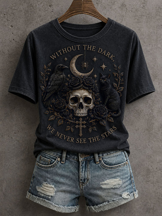 Damen-T-Shirt mit dem Spruch: „Ohne die Dunkelheit würden wir die Sterne nie sehen“