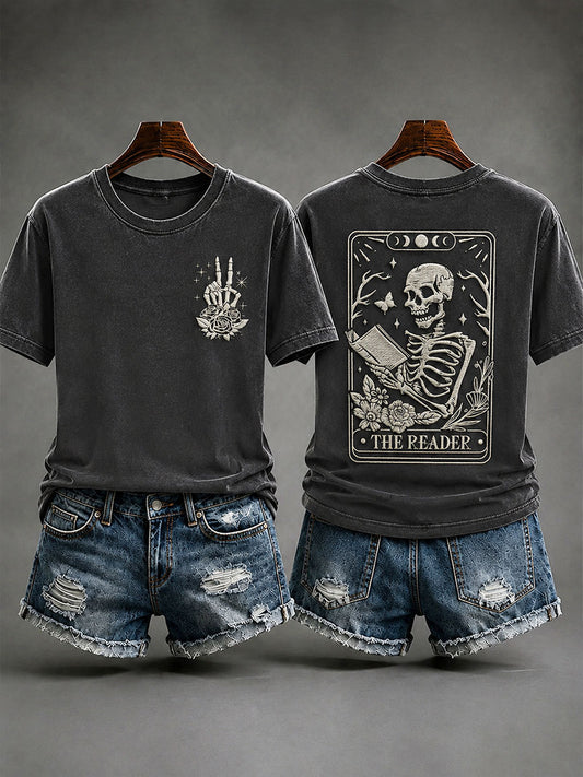 Frauen Schädel Lesen Tarot Karte Casual T-Shirt