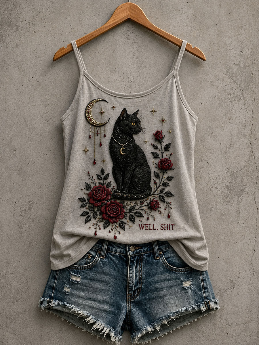 Damen-Gothic-Tanktop mit schwarzer Katze