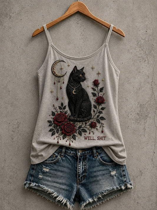 Damen-Gothic-Tanktop mit schwarzer Katze