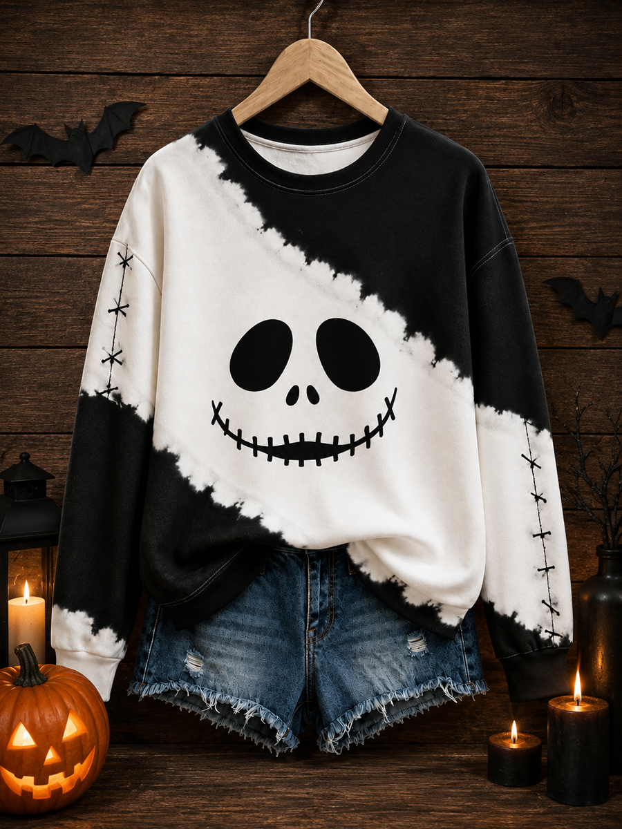 Regelmäßiges Sweatshirt mit Halloween-Druck für Frauen