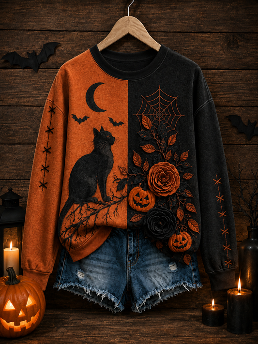 Regelmäßiges Sweatshirt mit Halloween-Druck für Frauen