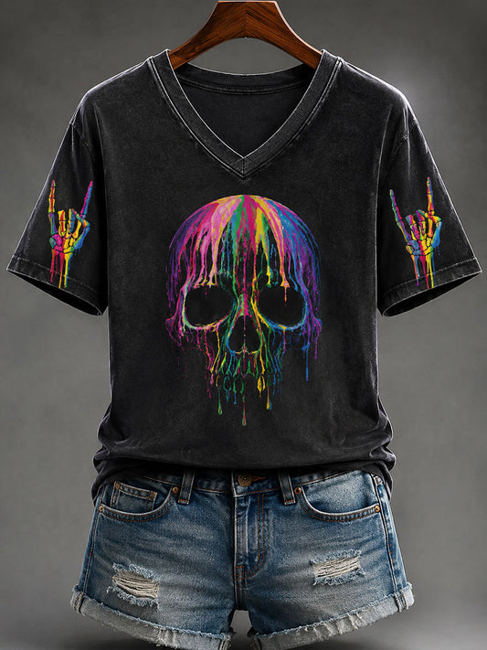 Frauen Street Style Schädel Halloween Casual T-Shirt