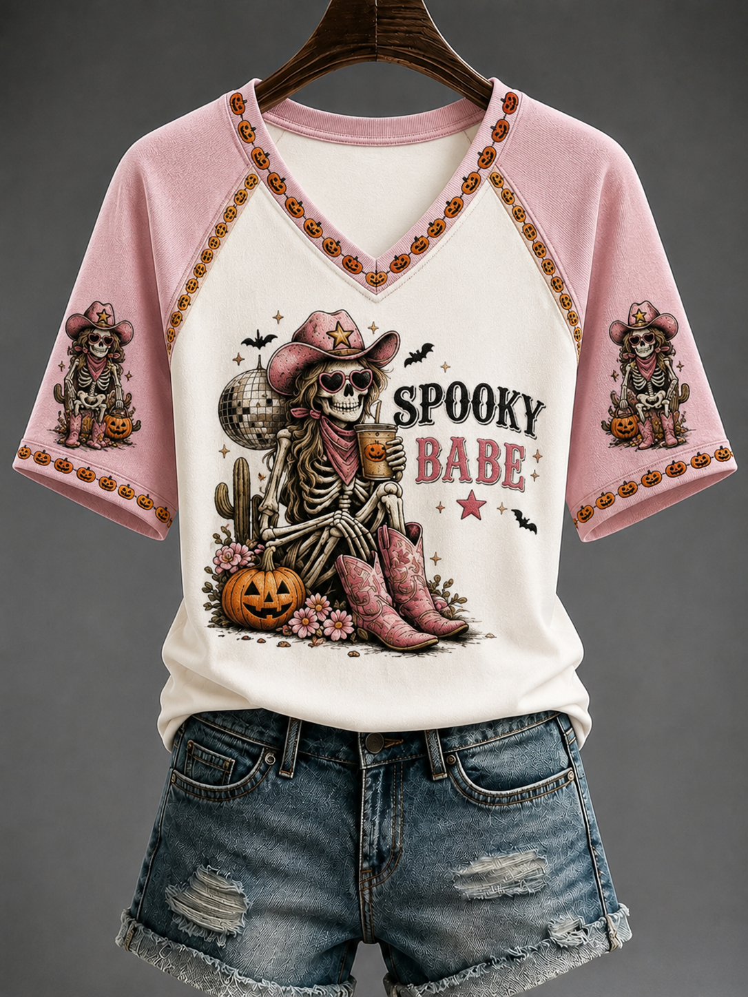 Damen Spooky Babe V-Ausschnitt Schulter frei Kurzarm T-Shirt