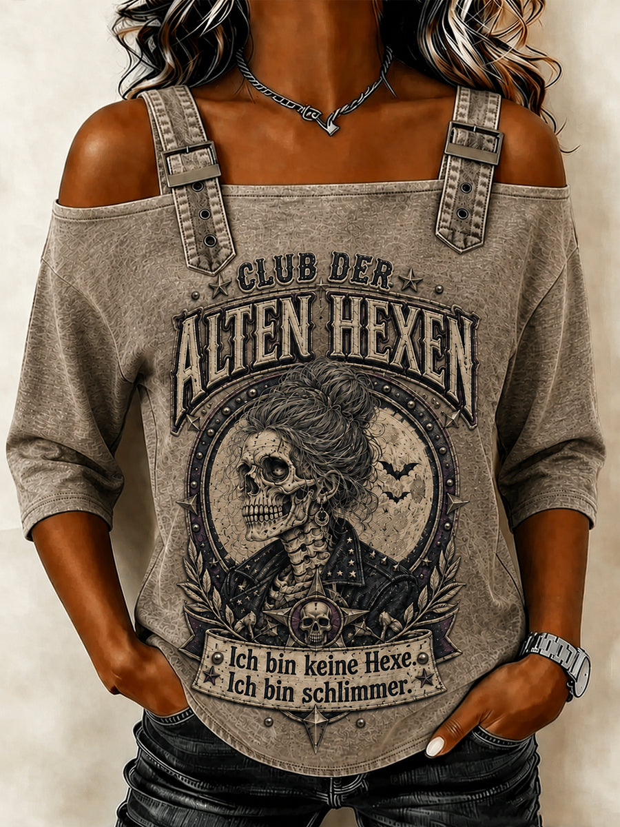 Frauen-Funny-Halloween-Druck-T-Shirt mit 3/4-Arm