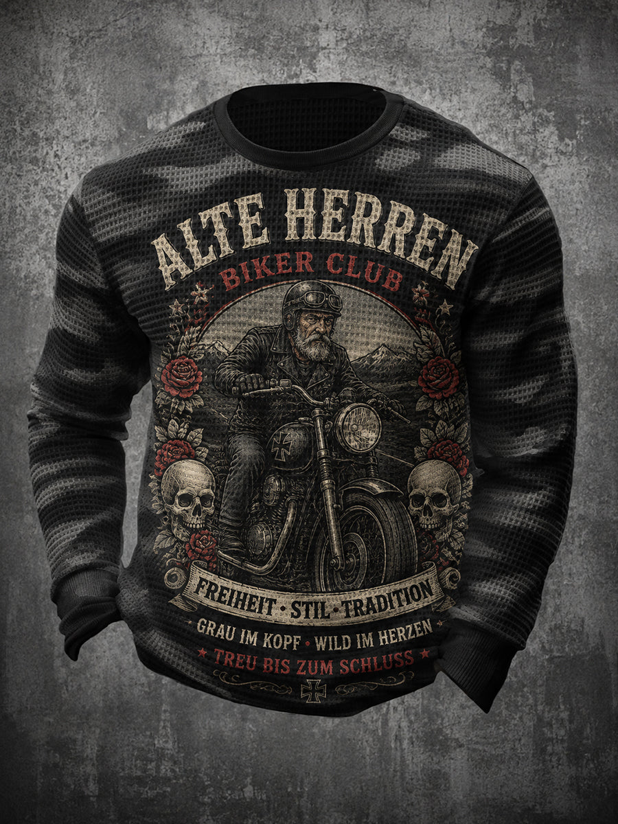 Herren-T-Shirt im Vintage-Stil mit abgenutztem Slogan-Print, aus Waffelstrick und mit langen Ärmeln