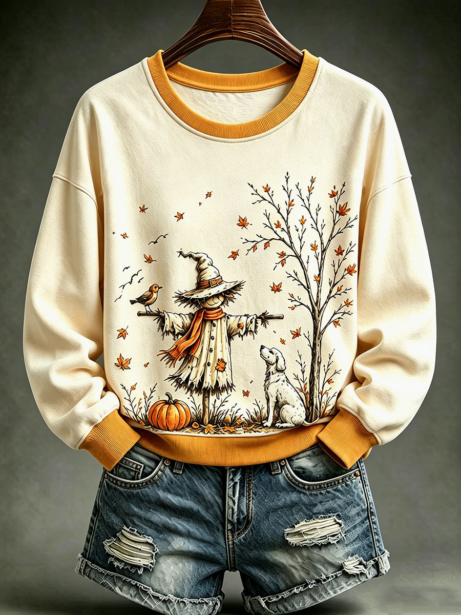 Frauen Vogels cheuche Hunde baum Kürbis regelmäßige Sweatshirt