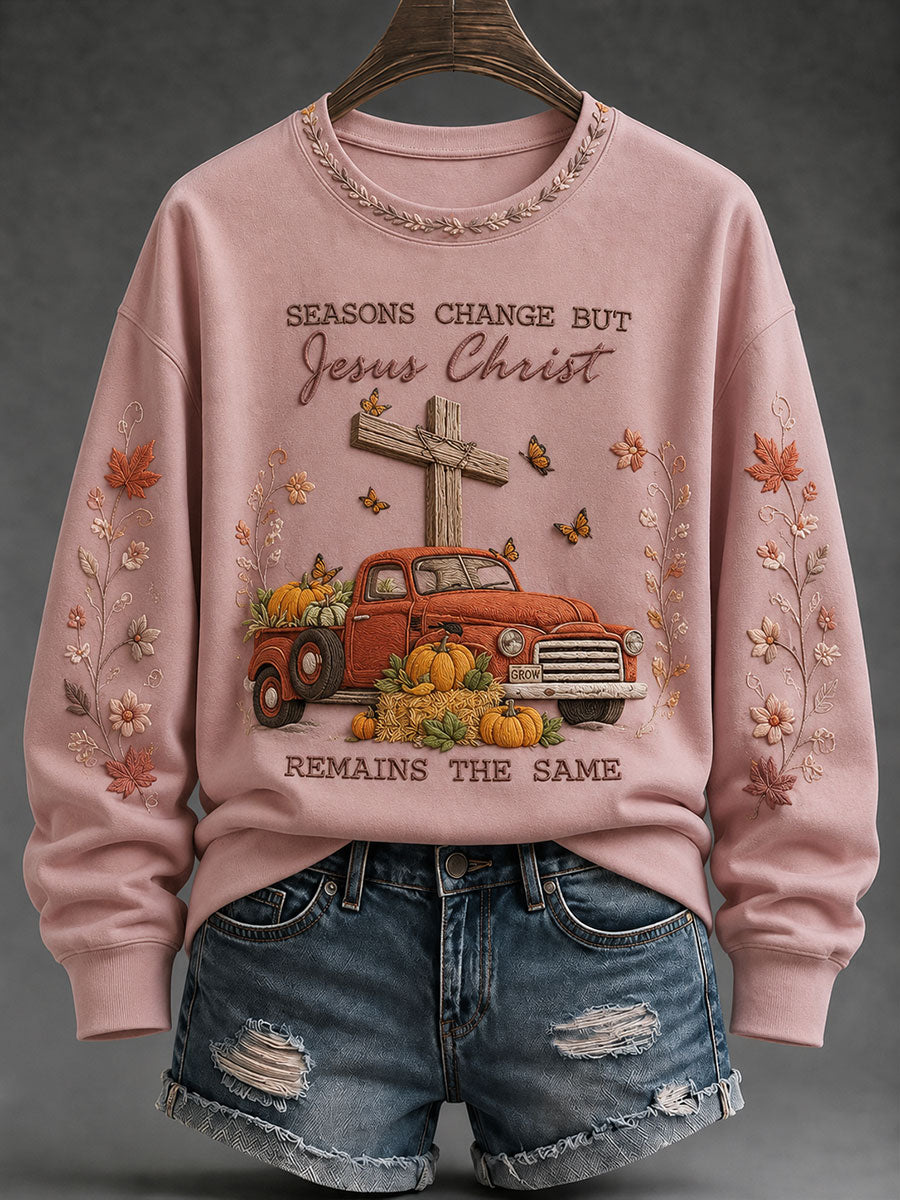 Frauen Jahreszeiten ändern sich, aber Jesus Christus bleibt das gleiche regelmäßige Sweatshirt