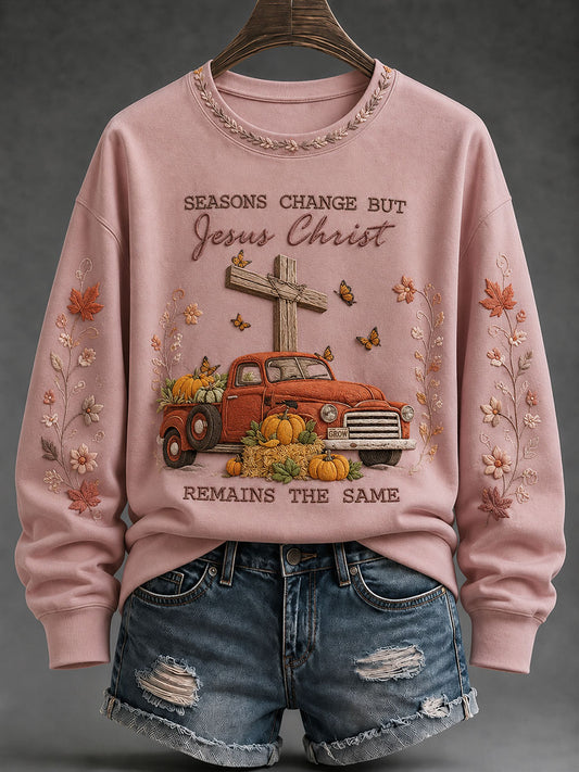 Frauen Jahreszeiten ändern sich, aber Jesus Christus bleibt das gleiche regelmäßige Sweatshirt