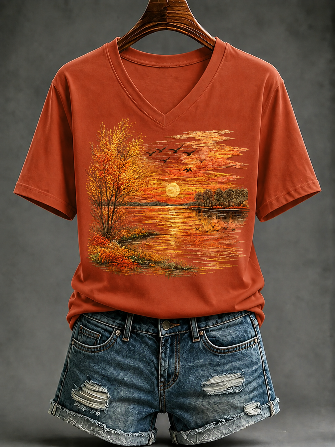 Damen-Herbst-T-Shirt mit kurzen Ärmeln