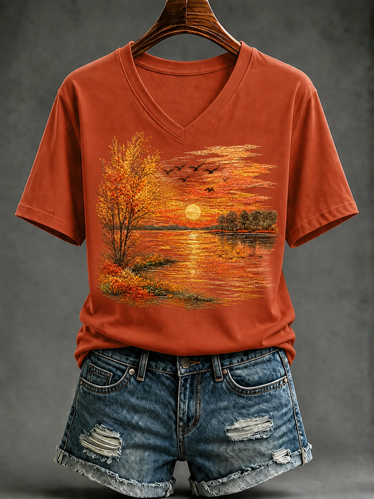 Damen-Herbst-T-Shirt mit kurzen Ärmeln