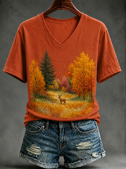 Damen-Herbst-T-Shirt mit kurzen Ärmeln