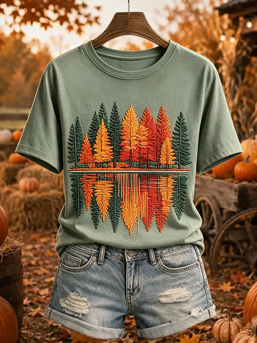 Damen Herbst Bäume Reflexions druck Gemütliches Kurzarm T-Shirt