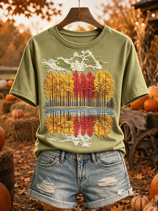 Frauen Herbst Bäume Reflexions druck bequemes kurz ärmel iges T-Shirt