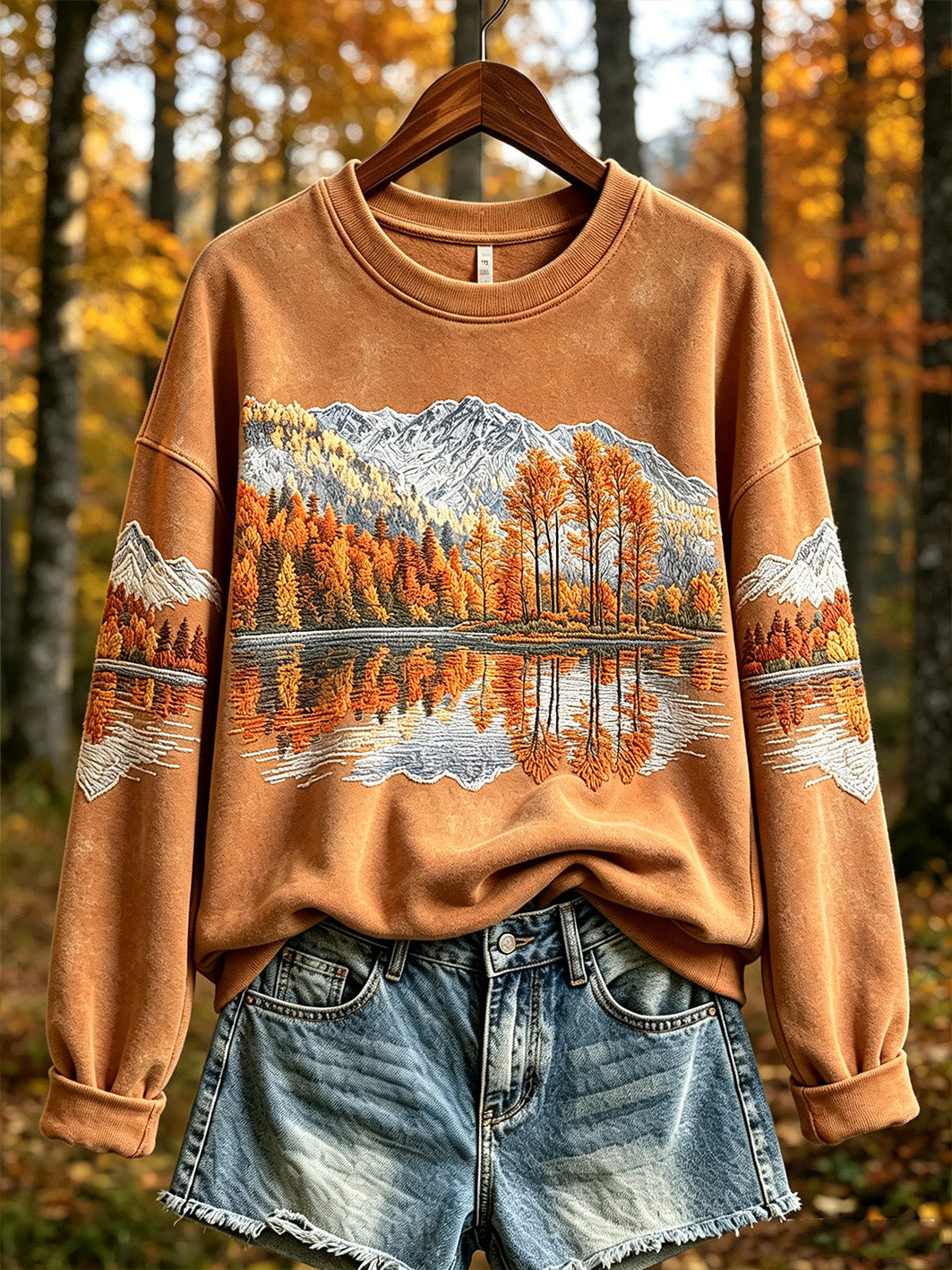 Damen Herbst Wald Muster gedruckt lässig Sweatshirt