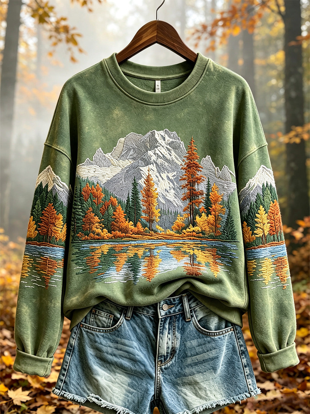 Kasualer Damen-Sweatshirt mit Herbstwaldmuster