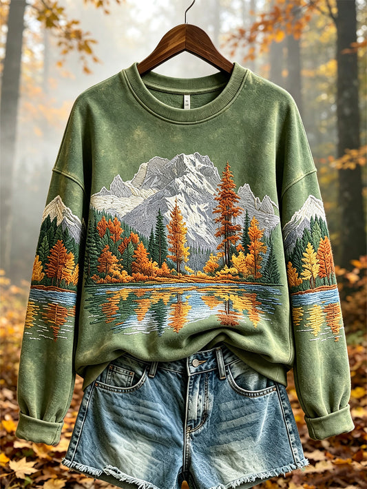 Kasualer Damen-Sweatshirt mit Herbstwaldmuster
