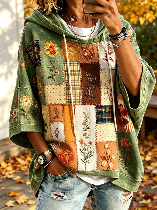Damen-Hoodie für den Herbst mit aufgedrucktem Pflanzen- und Blumenmuster