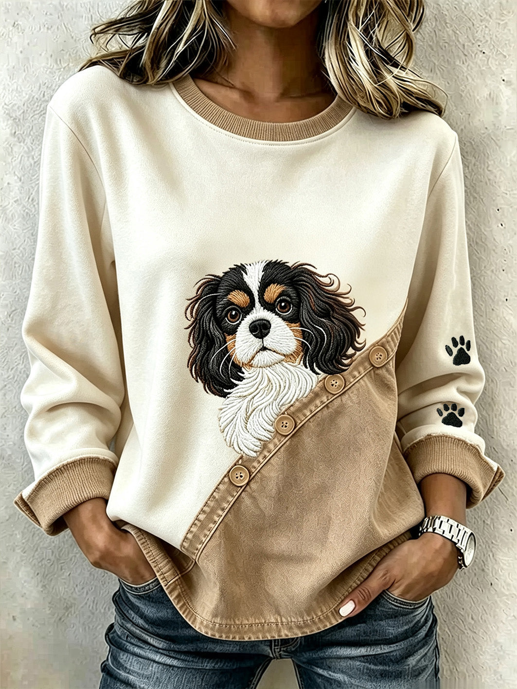 Damen-Sweatshirt mit niedlichem Hunde muster bedrucktes lässiges Sweatshirt
