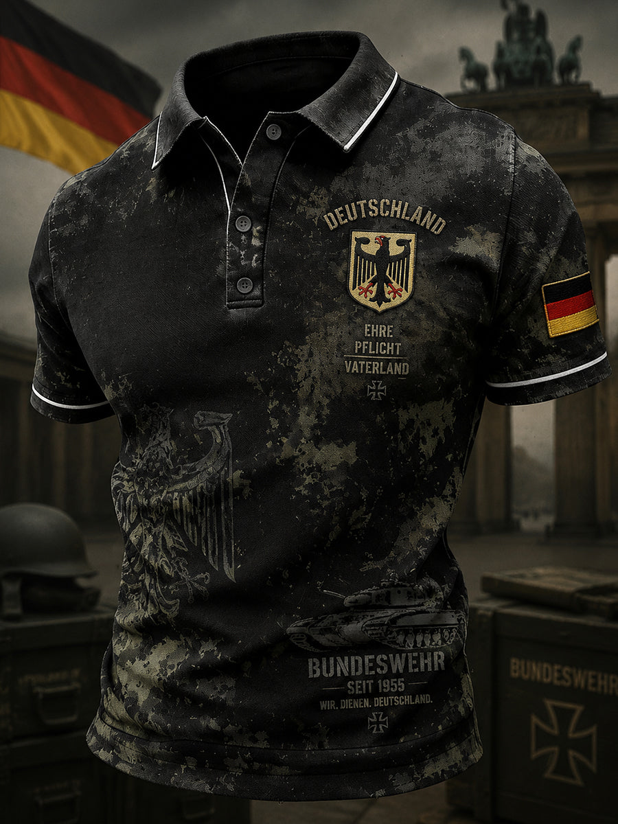 Kurzärmliges Herren-Polo-Shirt mit Vintage-Print im Militärs til