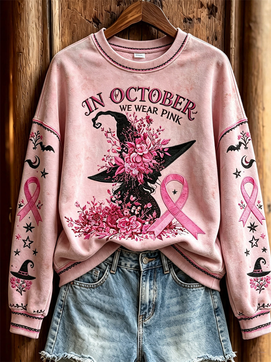 Frauen im Oktober tragen wir rosa Halloween Hexe Blumen druck Sweatshirt