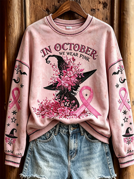 Frauen im Oktober tragen wir rosa Halloween Hexe Blumen druck Sweatshirt