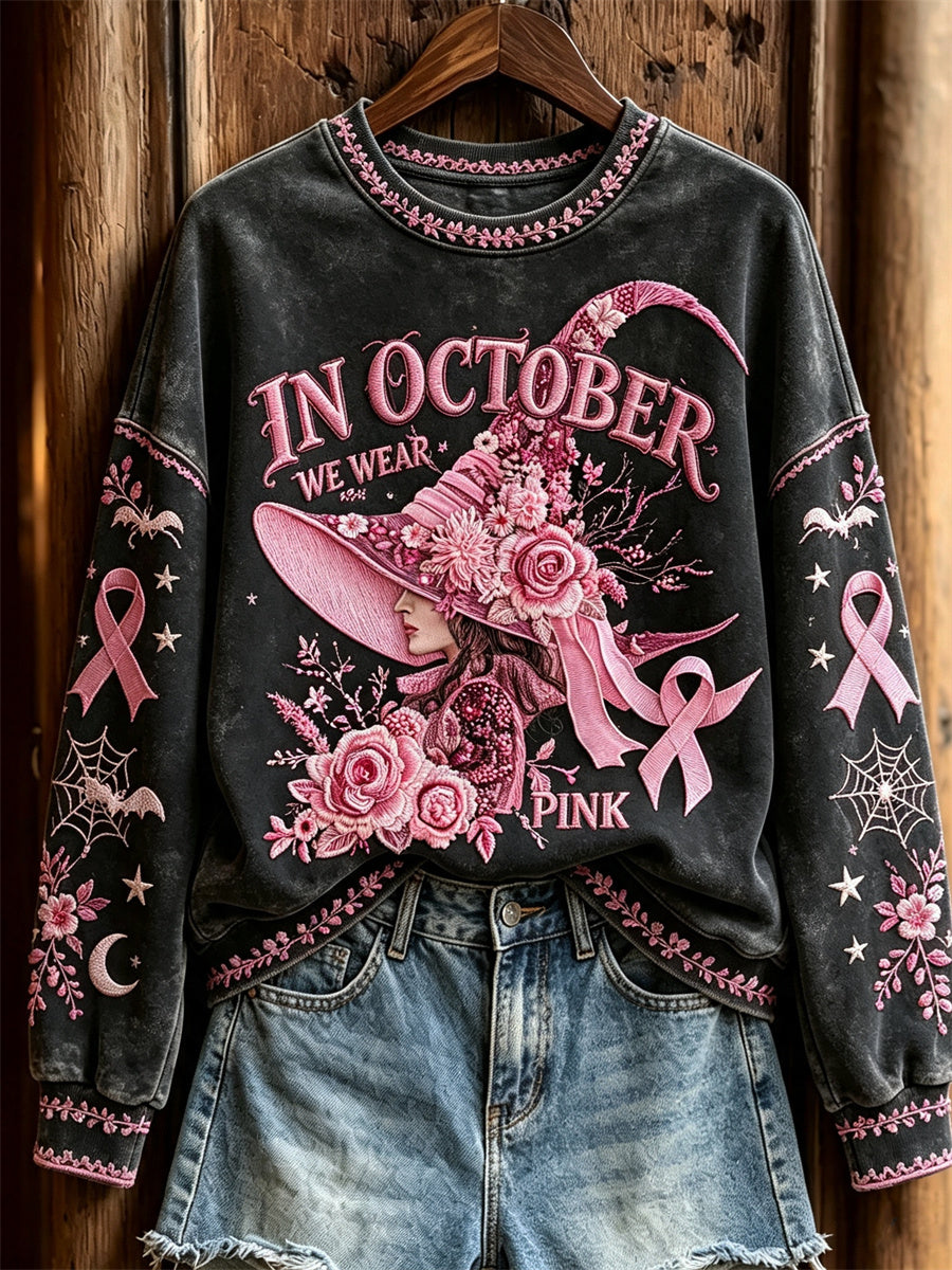 Damen-Überpulli im Oktober tragen wir Pink Halloween-Hexe mit Blumenmuster