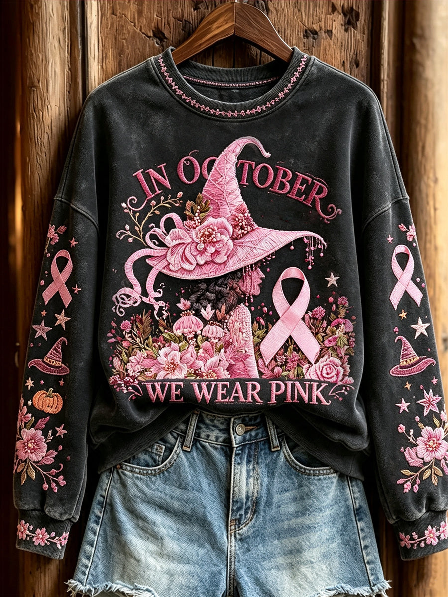 Damen-Überpulli im Oktober tragen wir Pink Halloween-Hexe mit Blumenmuster