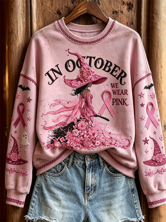 Damen-Überpulli im Oktober tragen wir Pink Halloween-Hexe mit Blumenmuster