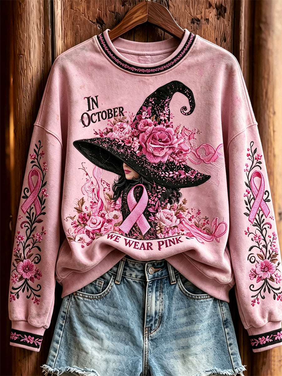 Damen-Überpulli im Oktober tragen wir Pink Halloween-Hexe mit Blumenmuster