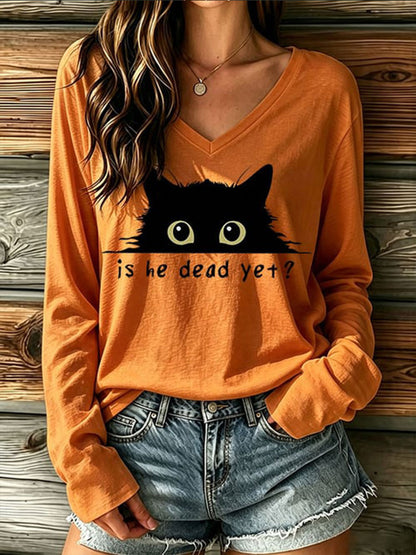 Frauen ist er tot und doch schwarze Katze V-Ausschnitt T-Shirt