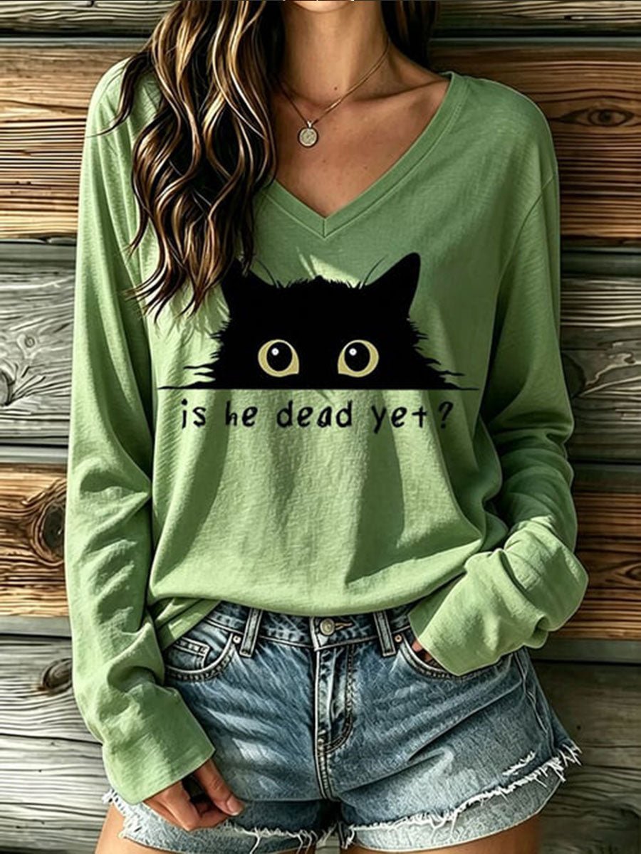 Frauen ist er tot und doch schwarze Katze V-Ausschnitt T-Shirt