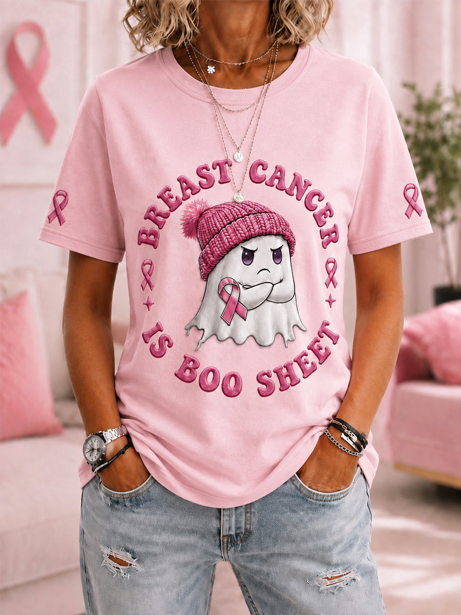 Brustkrebs bei Frauen – Boo-Blatt-Halloween-T-Shirt in Pink mit Geisterprint zur Sensibilisierung und Unterstützung der Brustkrebsbewegung