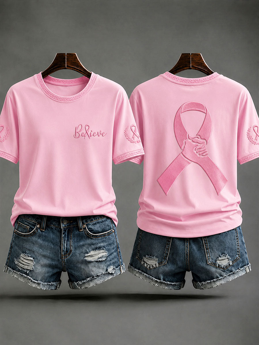 Frauen "Believe" Brustkrebs prävention und Bewusstsein Casual T-Shirt