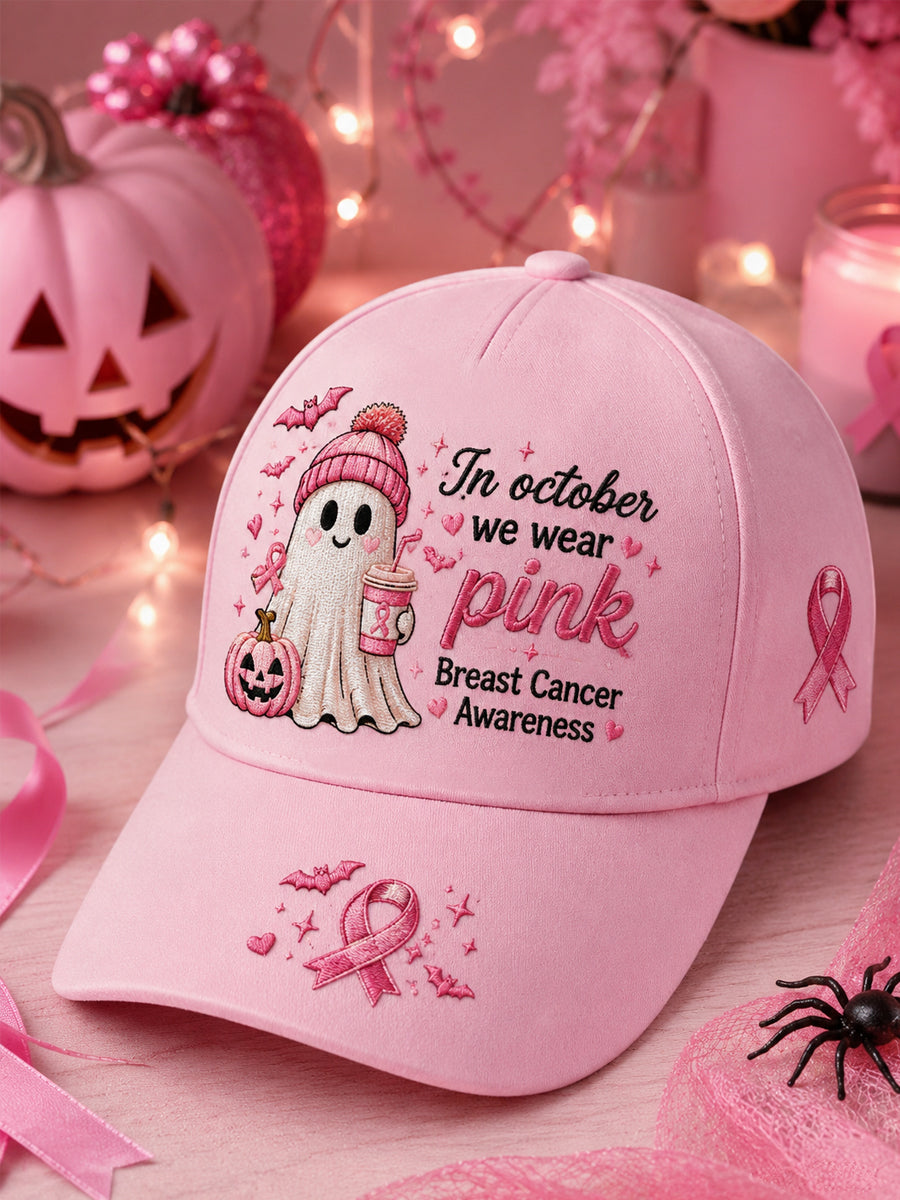 Im Oktober tragen wir rosa Halloween Pink Ghost Print Brustkrebs Sensi bilisierung Hut