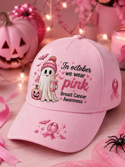 Im Oktober tragen wir rosa Halloween Pink Ghost Print Brustkrebs Sensi bilisierung Hut