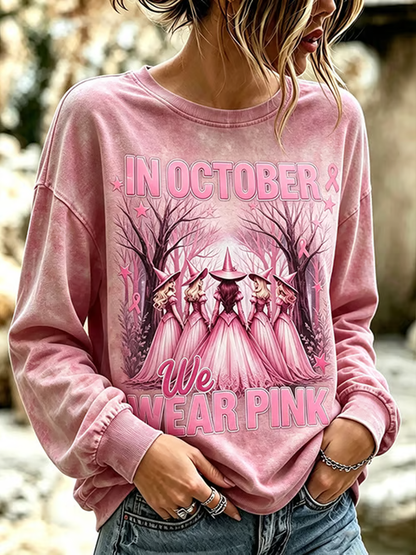 Damen-Kapuzenpullover mit Brustkrebs-Halloween-Print, reguläre Passform