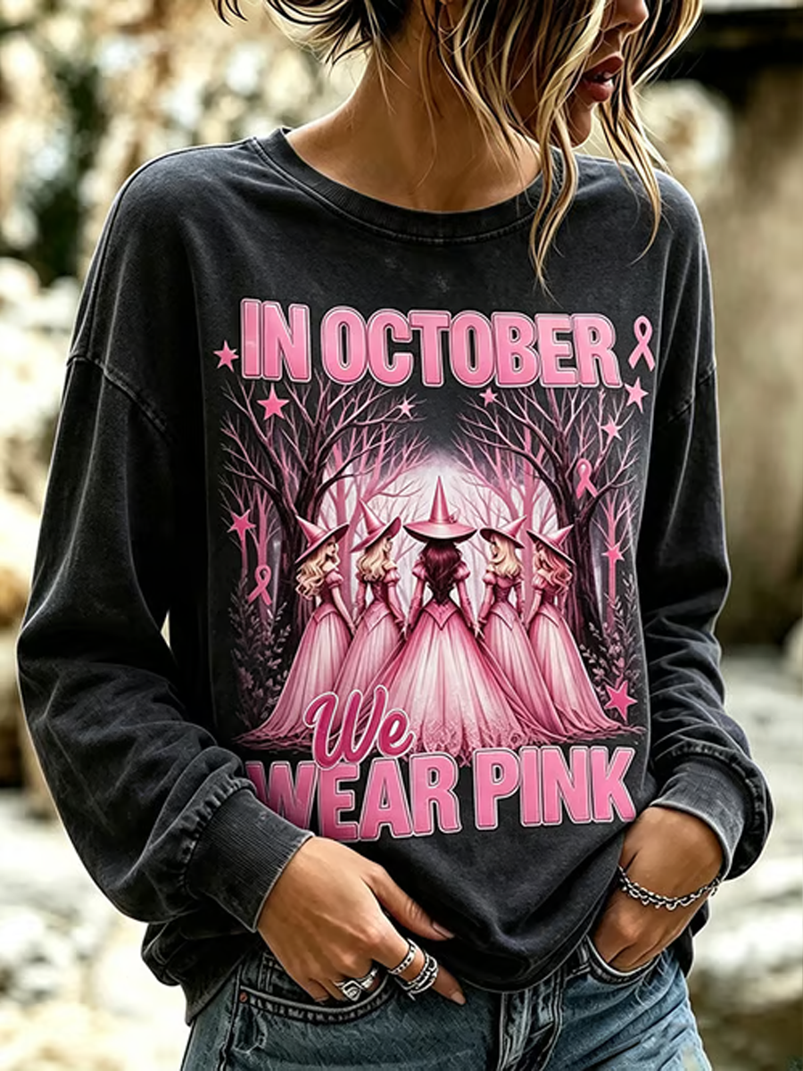 Damen-Kapuzenpullover mit Brustkrebs-Halloween-Print, reguläre Passform