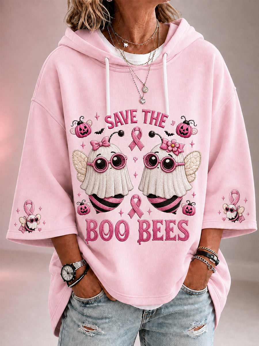 Frauen retten die Boo Bees Halloween Pink Ghost Bees Print Brustkrebs Sensi bilisierung Unterstützung 3/4 Ärmel Hoodie